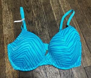 Victoria's Secret PINK Wear Everywhere Push-Up Bra 34DD Blue Zebra Print